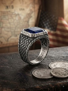 Bague pour homme vintage en argent sterling 925, saphir bleu profond, pierre précieuse naturelle, bague américaine - Product Image 3