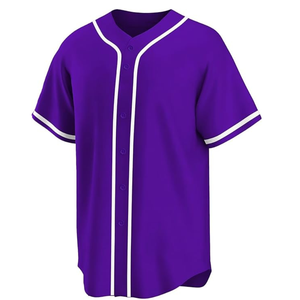 Purple Baseball Jersey V-Neck Short Sleeve Button Front Solid Color Unisex Adult Regular Fit All Seasons Polyester Sport Shirt - Product Image 1