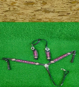 Western horse <b>leather</b> breast collar chest <b>harness</b> geometric bead concho stud adjustable strap riding halter equipment set - Product Image 1