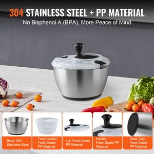 Centrifuga per Insalata in Acciaio Inox 304 da 4,75 Qt, Facile da Usare con Una Mano, Asciugatore per Verdure, Lavatrice e Asciugatrice per Lattuga per Uso Alimentare - Product Image 3