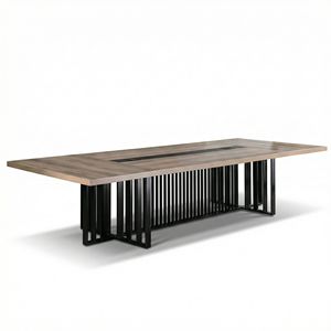 Mesa de Conferencia Grande de 10.5 Pies con Tablero de Madera de 2 Pulgadas de Grosor, Base de Rejilla Metálica, Gestión de Cables y Fácil Montaje para Oficina Comercial - Product Image 2