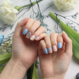 ShineB Gel Nail Strips #45765 Gel ongles autocollants facile auto nail art couleur bleue avec dessin à la main art fabriqué en corée oem odm - Product Image 6