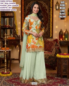 Rang Mahal Sharara Tradicional con Bordado Bandhani, de Chinon de Secado Rápido, Largo hasta el Suelo, para Mujer, Corte Regular, para Fiestas en Todas las Estaciones - Product Image 3