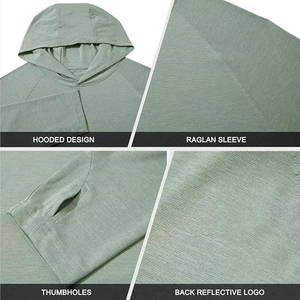 เสื้อฮู้ดดี้สีเขียวสำหรับผู้ชาย แขนเสื้อแบบแร็กแลน น้ำหนักเบา มีช่องสำหรับนิ้วโป้ง ไม่มีเชือกผูก ทรงสปอร์ต - Product Image 4