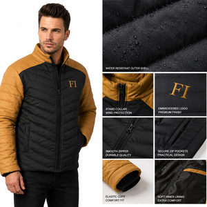 Chaqueta Acolchada para Hombre con Bloques de Color, Cuello Alto, Cortavientos, Relleno de Poliéster, Cierre de Cremallera, Ajuste Regular, OEM - Product Image 5