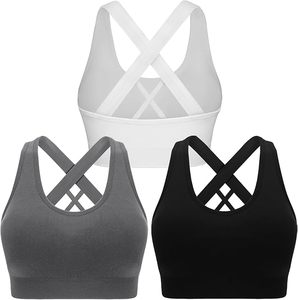 Sujetadores deportivos tipo racerback para mujer, dobles, sencillos, transpirables, de soporte medio, ecológicos, de secado rápido, con almohadillas extraíbles, para entrenamiento. - Product Image 1