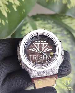 Cross Bezel VVS Moissanite <b>Diamond</b> <b>Watch</b> 925 Sterling Silver Brown Dial Luxury Iced Out Timepiece - Product Image 4