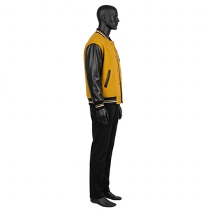Veste universitaire personnalisée en laine jaune avec manches en cuir PU noir, veste de style Letterman pour hommes, broderie de lettre J, boutons pression - Product Image 2