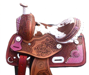 <b>Leather</b> western saddle hand <b>tooled</b> floral pattern deep seat trail riding ranch <b>work</b> roping equestrian gear with stirrups kit - Product Image 1