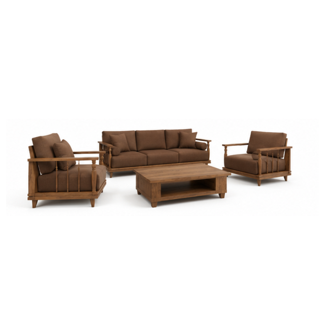 Modern Solid Teak Wood Living Room Sofa Set Lounge Chair Coffee Table Furniture