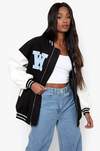Nouvelle arrivée : veste bomber oversize noire personnalisée pour femmes, veste de baseball pour femmes - Product Image 3