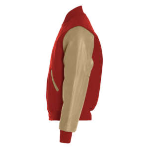 แจ็คเก็ตวาร์ซิตี้สีแดงและทองแบบยูนิเซ็กซ์ พร้อมลายปักการ์ตูนด้านหน้า แพทช์เชนิลล์สไตล์ไฮสตรีท  วัสดุหนังแท้ - Product Image 3