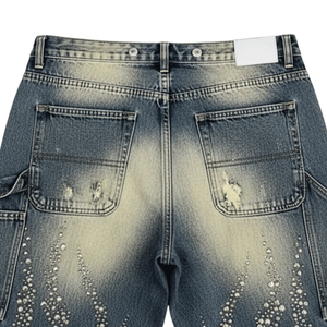 2026 New Arrival <b>Men's</b> Vintage Rhinestone Baggy Denim Shorts Distressed Hand-<b>Studded</b> Y2K Streetwear Casual Summer Jeans - Product Image 5
