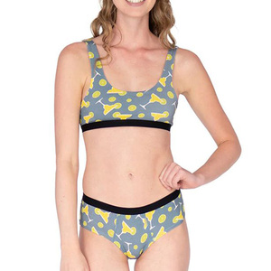 Ensemble de lingerie en dentelle transparente écologique pour femmes, 2 pièces, imprimé Martini, respirant, sexy, soutien-gorge et culotte avec coussinets intégrés, lavable en machine - Product Image 1