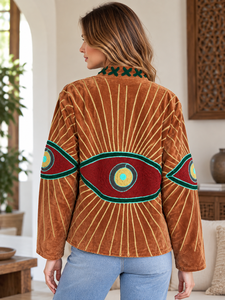 Suzani Floral Boho Women Coat Handmade Embroidered Brown <b>Velvet</b> Jacket garments eye print patterns winter women's Jackets - Product Image 5