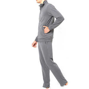 Men's Gray Full Zip Tracksuit <b>Set</b> Solid Color Casual <b>Joggers</b> Breathable Polyester Regular Fit Autumn Wear Suit - Product Image 4
