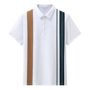 เสื้อโปโลถักลายทางสีขาวสำหรับผู้ชาย แขนสั้น สไตล์ลำลอง ดีไซน์สีตัดต่อ ทรงปกติ เสื้อสั่งทำสำหรับผู้ใหญ่ - Product Image 1