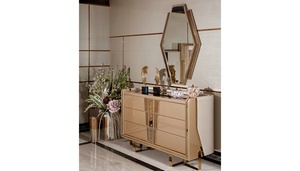 Luxury Modern Italian Style Solid Teak Wood Bedroom Set King Size Bed Tufted Fluted <b>Mirror</b> Details Dressing <b>Table</b> Home Furniture - Product Image 6