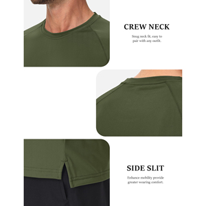 T-shirts de course pour hommes à manches raglan de couleur unie, hauts de sport athlétiques respirants en maille pour l'entraînement – Vente en gros - Product Image 4