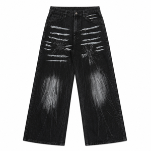 Jean large taille mi-haute délavé et respirant pour femme, coupe décontractée en denim, style streetwear, en coton, pantalon de printemps OEM ODM - Product Image 3