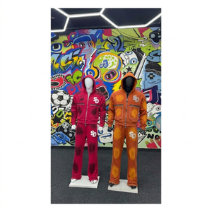 TEENS INDUSTRY Vintage Printed Hooded Streetwear Rhinestone Hoodie Sweatpants Set Soft Breathable Cotton Fit Casual Winter - Product Image 3