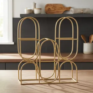 Modern Geometric Metal 8 <b>Bottle</b> Wine <b>Rack</b> Double Tier Standing Organizer Minimalist Design Durable Freestanding Shelf - Product Image 3