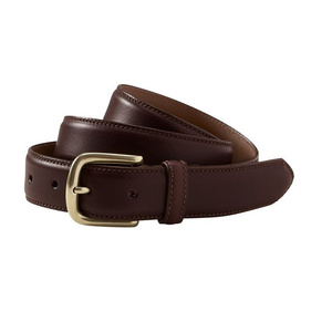 Cinturón Formal de Cuero Genuino Marrón Sólido con Hebilla Rectangular de Cobre, Cinturón de Vestir Duradero para Hombre - Product Image 1