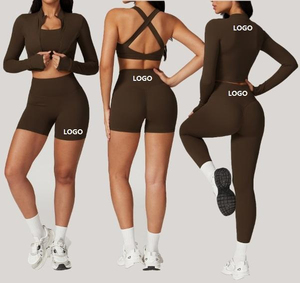 Ensemble de yoga sans couture léger et uni pour femme, haute élasticité, séchage rapide, vêtements de sport, course, gym, fitness, devant - Product Image 2