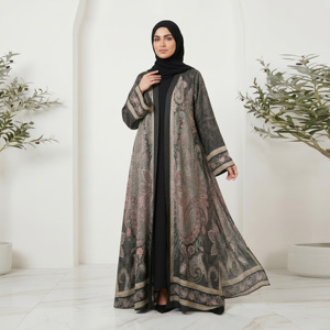 Premium Satin Loose <b>Long</b> Sleeve Solid Open Front Abaya Cardigan Muslim Women's Wedding Evening Party Outerwear - Product Image 4