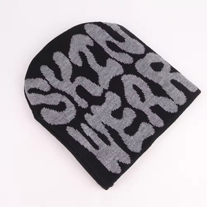 Black <b>Beanie</b> <b>Men</b> Women Unisex Acrylic <b>Beanie</b> <b>Hat</b> Letter Pattern Jacquard Knit Street Style 56-58CM Casual Fit Adult Winter <b>Hat</b> - Product Image 2