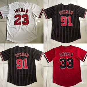 Maillot de basket-ball style années 90 <span class=keywords><strong>Rodman</strong></span> 91 Pippen 33, rouge, noir, blanc, rayé, en mesh, unisexe, coupe oversize, streetwear - Product Image 2