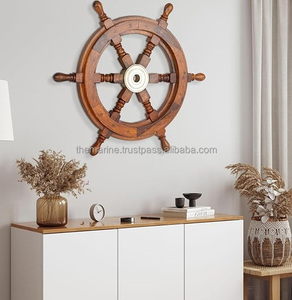 Rueda de barco marrón de madera hecha a mano decorativa antigua de 36 pulgadas para decoración de pared y regalo de decoración de oficina en casa - Product Image 2