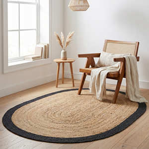 Natural Oval Braided Jute Rug with Ivory Border for Minimalist Homes - Product Image 4