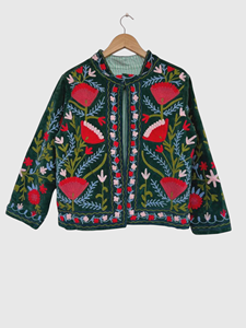 Veste en coton brodée à la main avec des motifs floraux, manches longues, col mandarin, style Prairie Chic, vêtements de printemps pour femmes adultes - Product Image 1