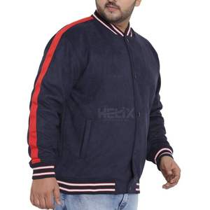 Blousons Bomber Varsity en Cuir Véritable Bleu Marine de Haute Qualité, Manches en Mélange de Laine, Fermeture à Boutons Pression, Respirants, Vente en Gros - Product Image 3