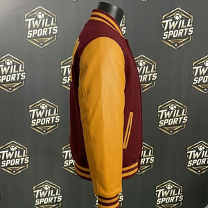<b>Men's</b> Maroon Arizona <b>Varsity</b> <b>Jacket</b> With Gold PU Leather Sleeves Embroidery Front Letterman <b>Bomber</b> Coat Autumn Casual Wear - Product Image 4