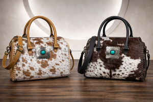 Bolsa de Viaje de Cuero Vacuno Hecha a Mano de Estilo Premium con Detalle de Concho Turquesa y Asa Superior - Product Image 5