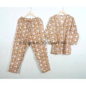 Conjunto de Pijama de Algodón Puro con Estampado Floral Hecho a Mano, Traje de Noche Indio para Mujer, Mercado Mayorista al Mejor Precio - Product Image 6