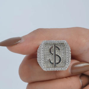 แหวนเงินแท้ 925 ประดับเพชรโมอิสซาไนต์รูปสัญลักษณ์ดอลลาร์ ดีไซน์แบบ Iced Out สำหรับผู้ชาย สไตล์ฮิปฮอป - Product Image 2
