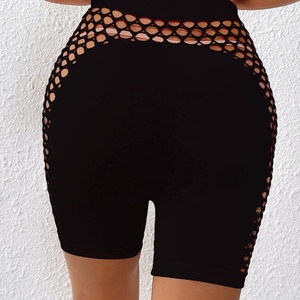 Shorts tricotés orange taille haute pour femme avec design ajouré, coupe sportive, style skinny, taille élastique respirante - Product Image 5