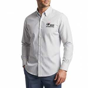 WIZE INTERNATIONAL <b>Men's</b> <b>Striped</b> Dress <b>Shirt</b> <b>Long</b> <b>Sleeve</b> Button Down Collar Cotton Poplin Smart Casual Spring Wear - Product Image 1