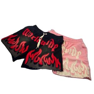 Pantalones cortos de sudor de algodón lavado con ácido para hombre con apliques desgastados dobladillo crudo personalizado High Street Streetwear cintura elástica al por mayor - Product Image 1