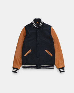 Chaqueta Varsity de Lana Negra para Hombre con Mangas de Cuero Marrón, Estilo Otoñal de Manga Larga - Product Image 4