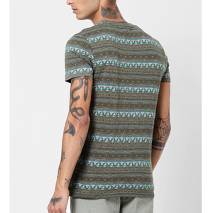 T-shirt à manches courtes pour homme, col rond, motif géométrique, tricoté, décontracté, respirant, coupe classique, en coton - Product Image 4