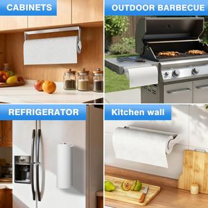 Portarotolo da Cucina in Acciaio Inox Argento Adesivo da Parete Sotto il Bancone, Supporto Sottopensile - Product Image 4