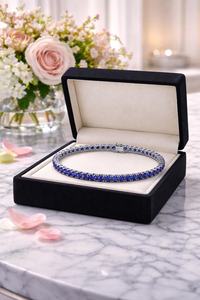 Bracelet d'anniversaire de luxe en argent sterling avec grand pendentif saphir naturel à éclat intense, taille ronde, pierre précieuse bleue VS1, cadeau pour femme - Product Image 6