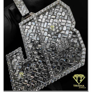 Baguette And Round Cut Moissanite Diamond <b>Playing</b> <b>Cards</b> Pendant 925 Sterling Silver Gold Plated Hip Hop Jewelry Gift - Product Image 2
