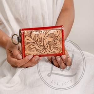 High Quality Women's Genuine Leather Purse Wallet Fashionable <b>Long</b> Design Clutch <b>Bag</b> with Open Closure and Decorative Feathers - Product Image 3