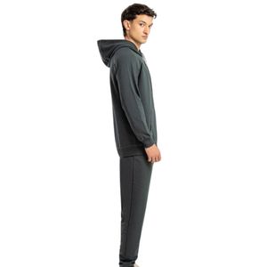 Survêtement à capuche pour homme, coupe classique, vert, en tissu interlock, avec empiècements coupés et cousus, patch frontal caoutchouté, cordon de serrage DTM, vêtements de sport OEM - Product Image 3