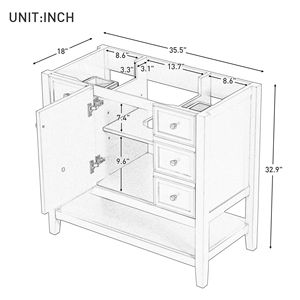 Mobile da Bagno Nero da 36 Pollici Senza Lavabo con Base e Tre Cassetti - Product Image 6
